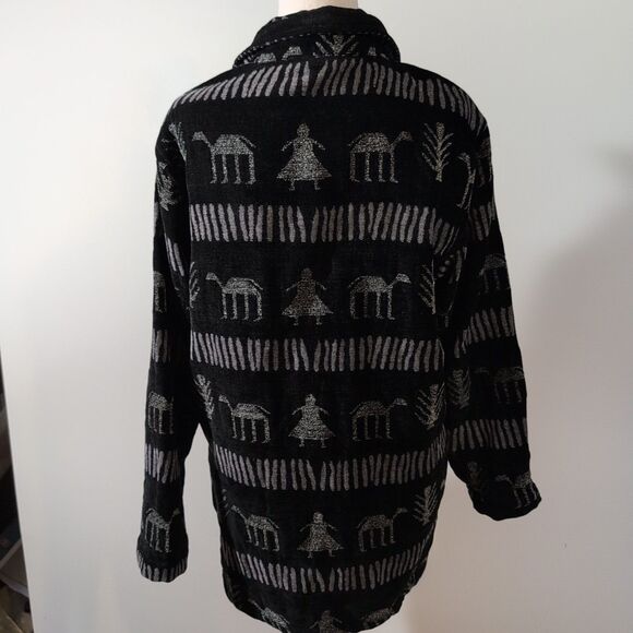 Vtg Chico's Design Black White Boho Primitive Tribal Jacket Womens Sz 12 Large - Picture 5 of 9